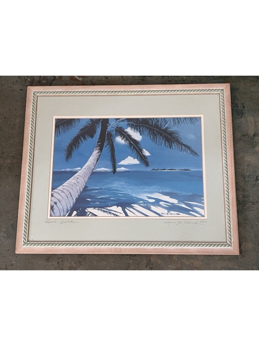 Karen Lei Noland Signed Tropical Solitude Maui Hawaii Palm Tree Art Print Framed